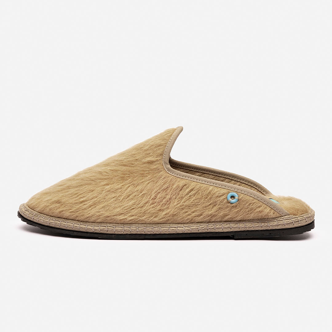 Friulane Dandy uomo in fibra di alpaca suri Camel, vista frontale