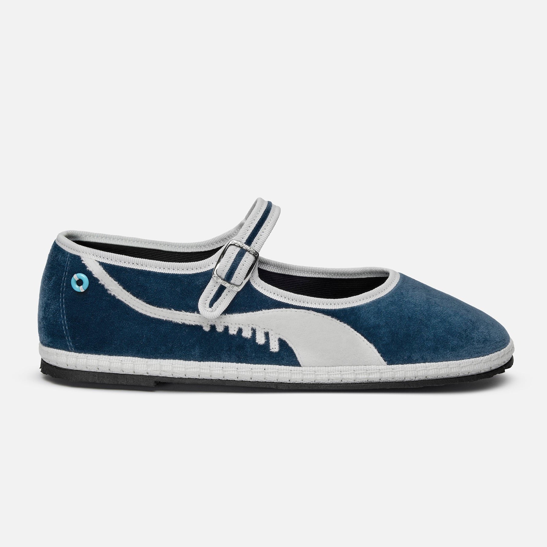 Friulane Mary Jane Dolfin Velluto Azzurro Adriatico Bianco, vista frontale