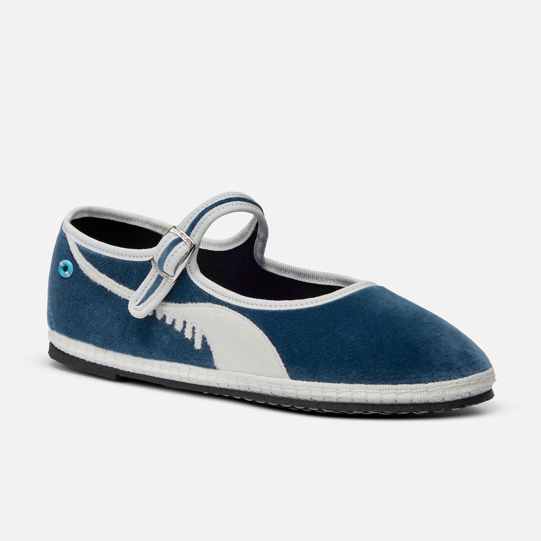 Friulane Mary Jane Dolfin Velluto Azzurro Adriatico Bianco, profilo laterale
