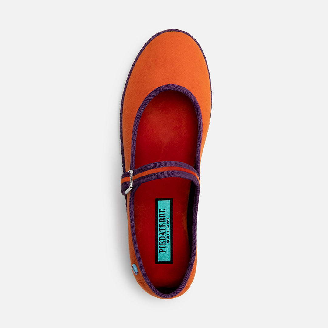 Friulane Mary Jane Bicolore donna in velluto di cotone Prugna, vista dall'alto