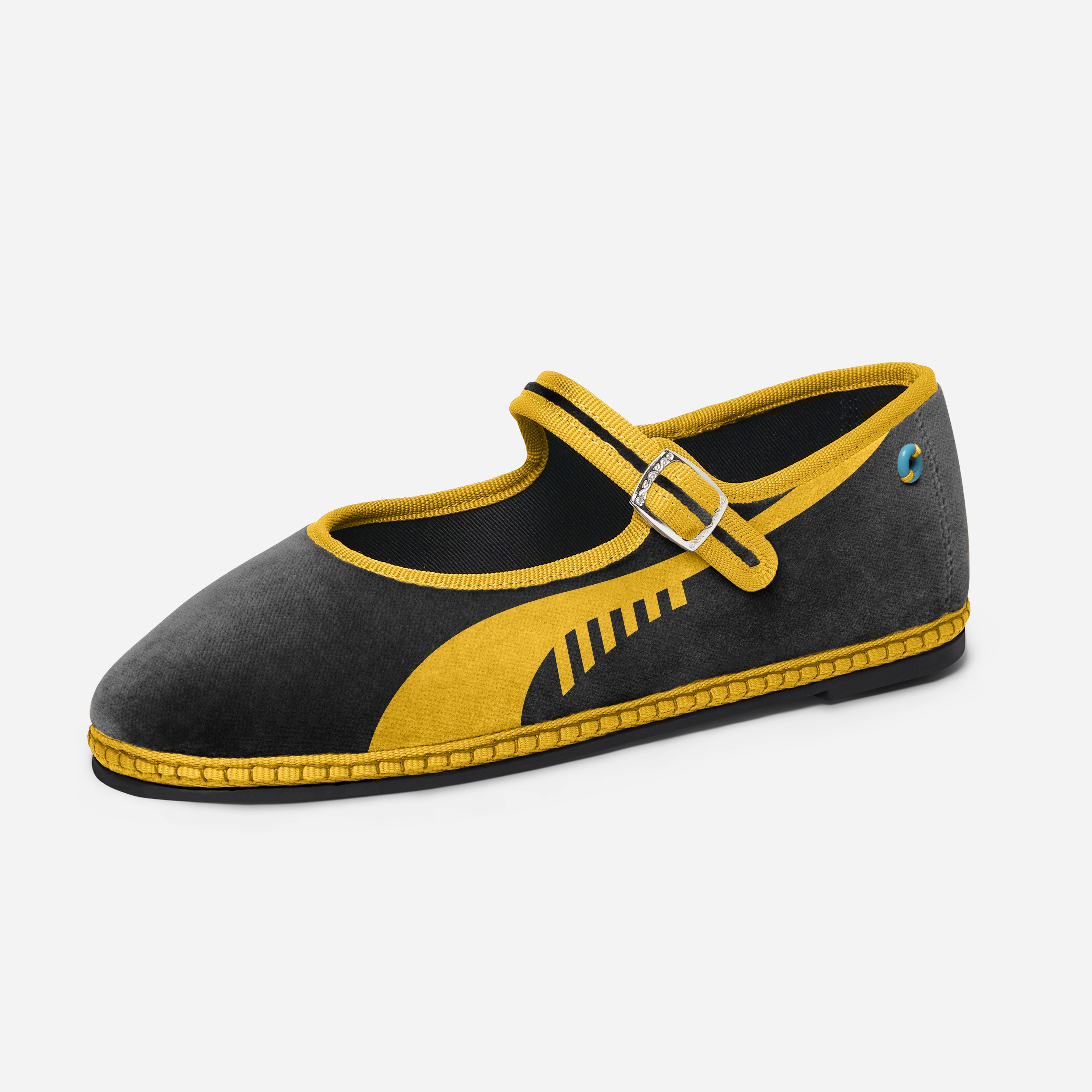 Friulane Mary Jane donna in velluto di cotone Black, profilo laterale