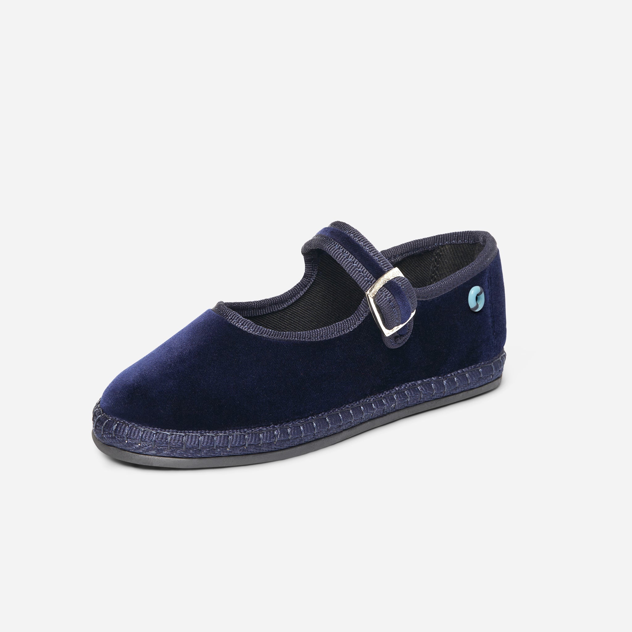 Friulane Mary Jane bambino in velluto di cotone Blu, profilo laterale
