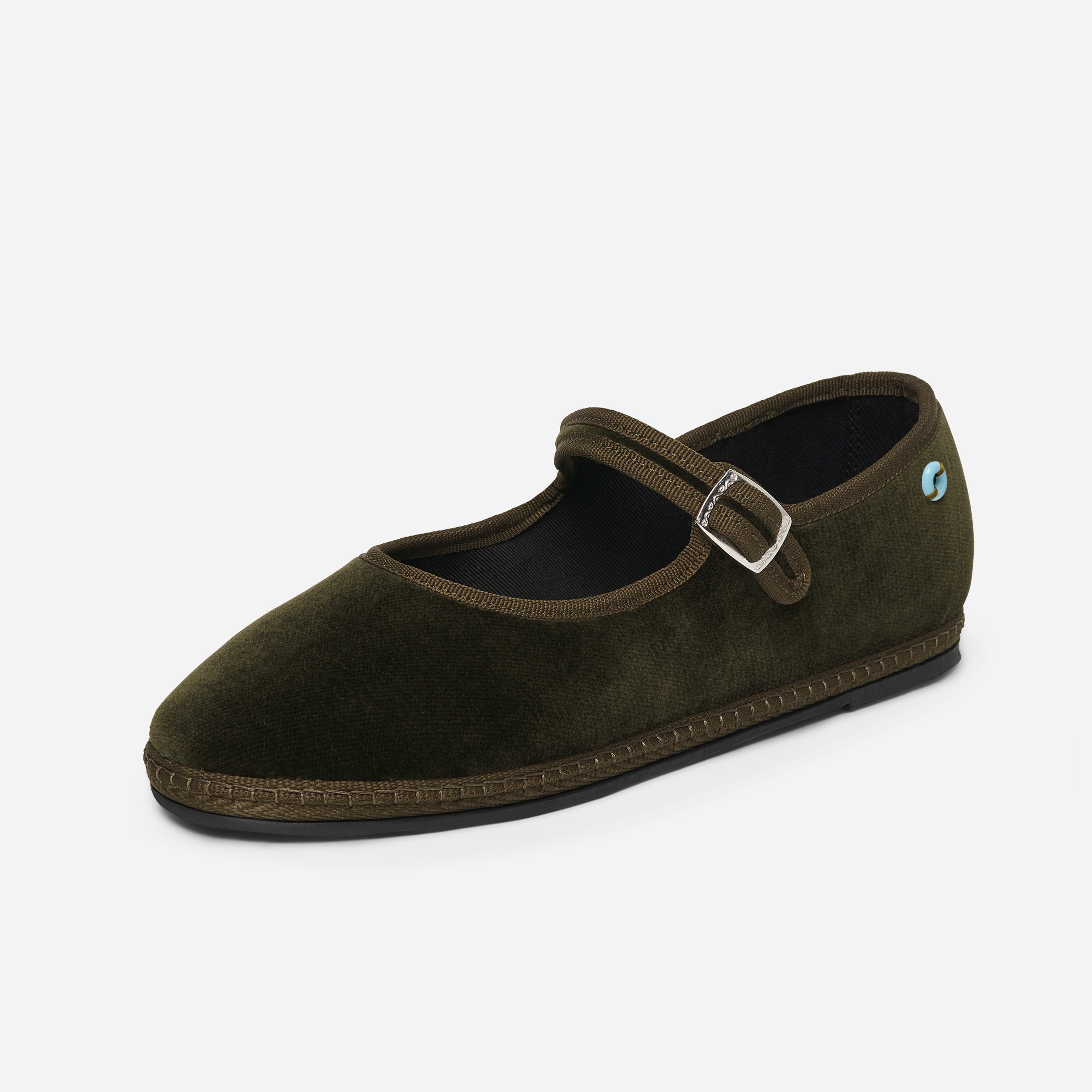 Friulane Mary Jane uomo in velluto di cotone Verde, profilo laterale