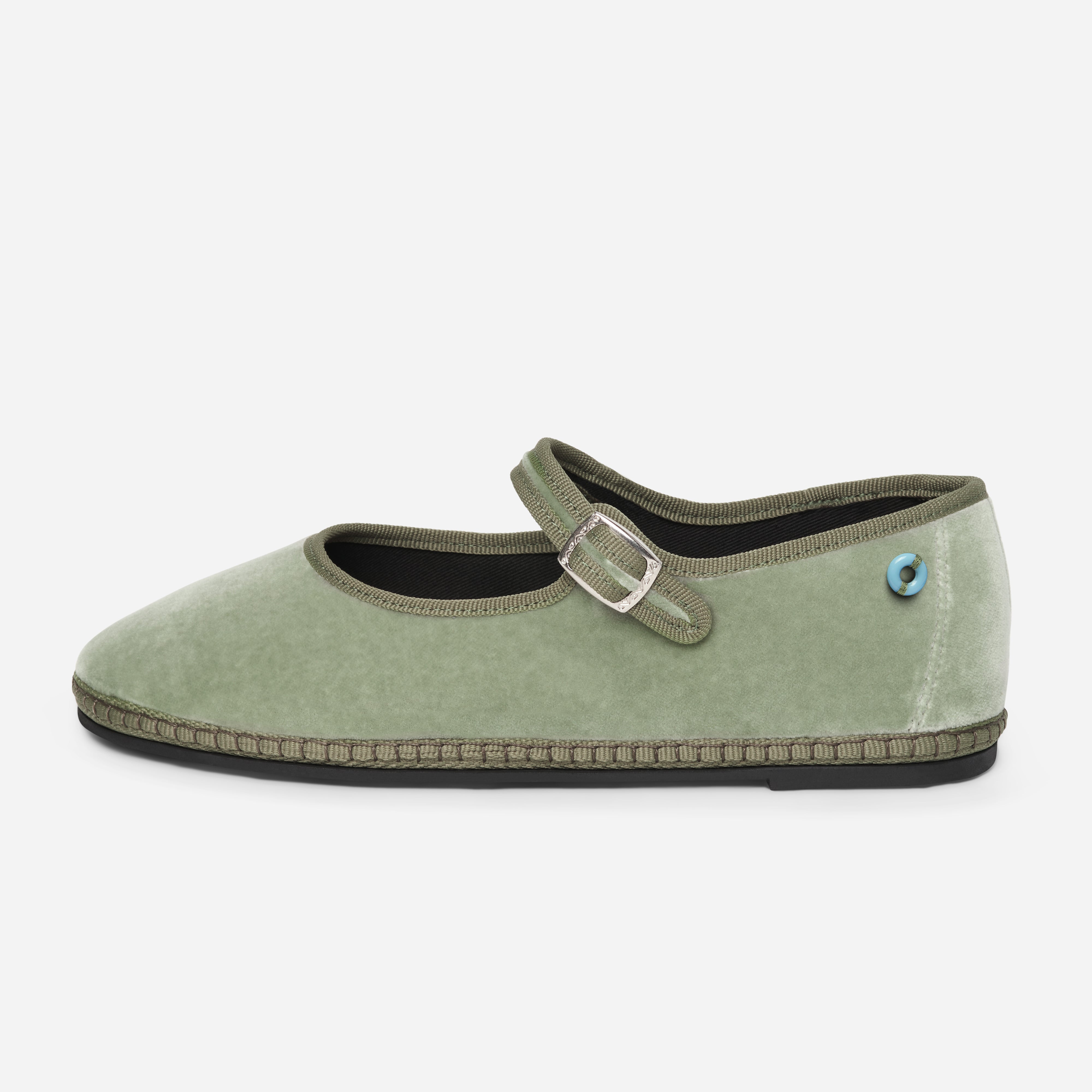 Friulane Mary Jane uomo in velluto di cotone Verde, vista frontale