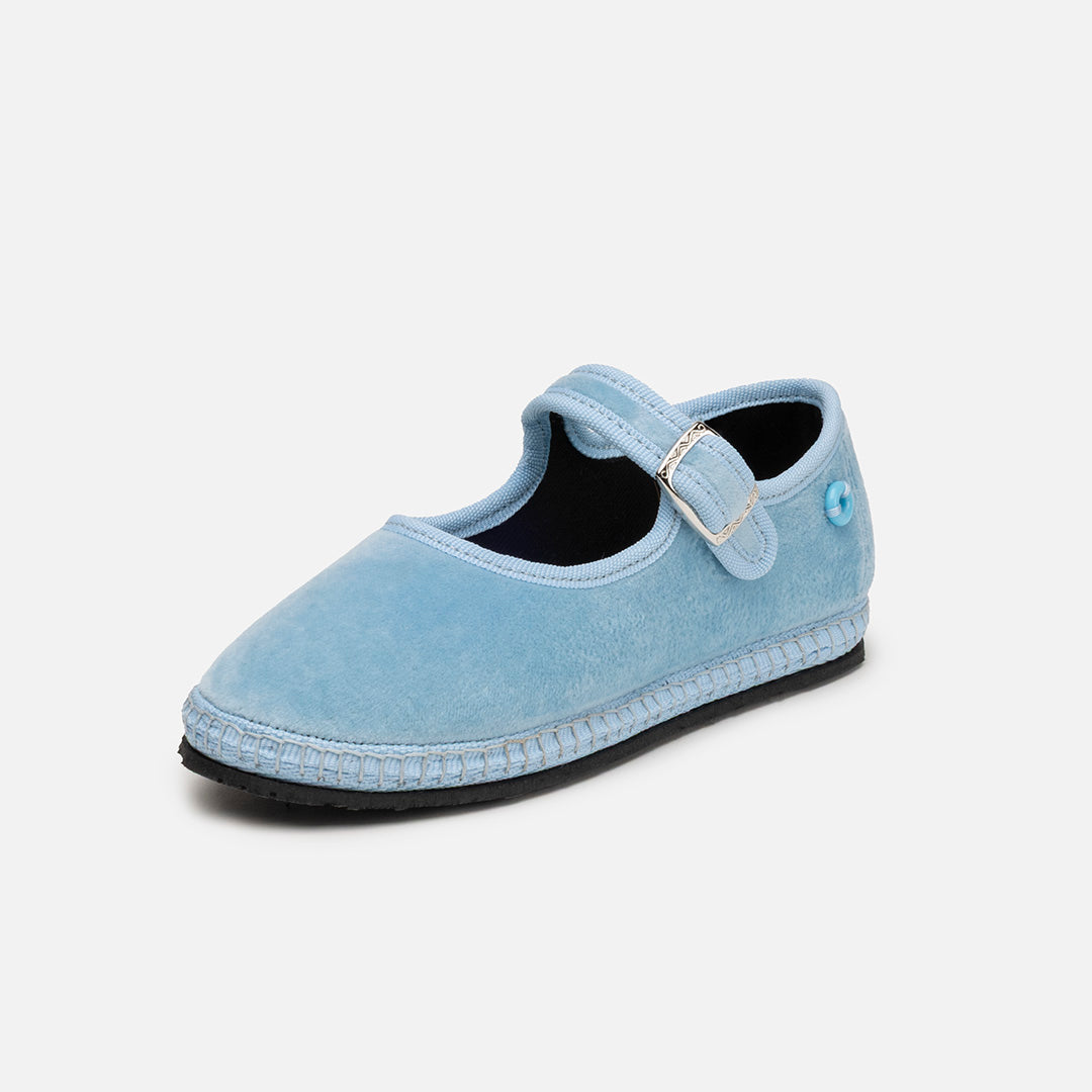 Mary Jane Bambino Velluto - Baby Blue