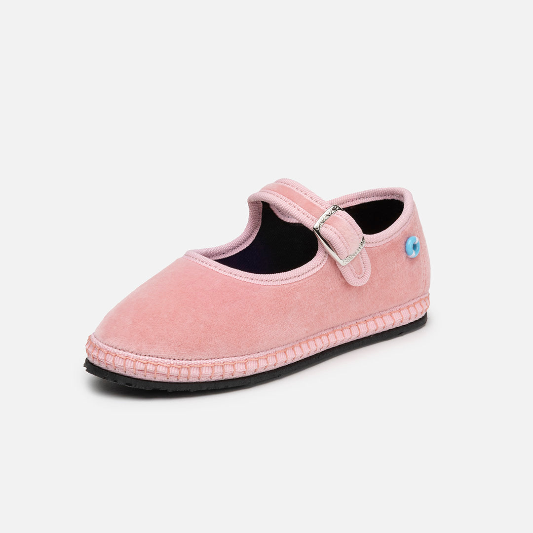 Friulane Mary Jane bambino in velluto di cotone Blu, vista frontale