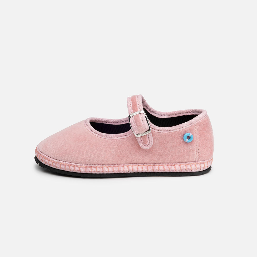 Friulane Mary Jane bambino in velluto di cotone Blu, profilo laterale