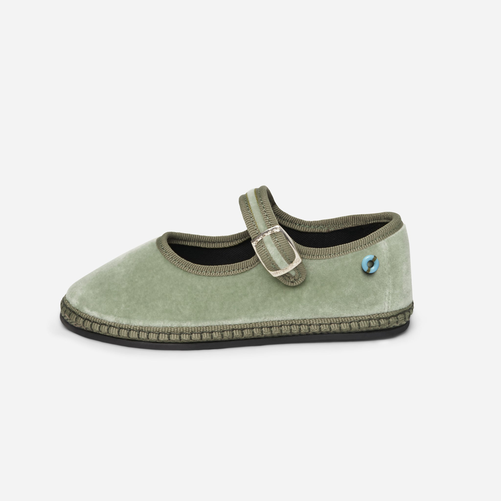 Friulane Mary Jane bambino in velluto di cotone Verde, vista frontale