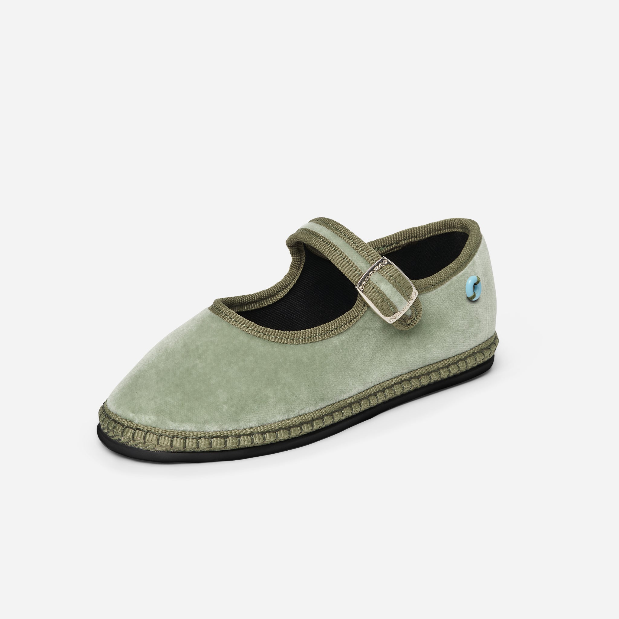 Friulane Mary Jane bambino in velluto di cotone Verde, profilo laterale