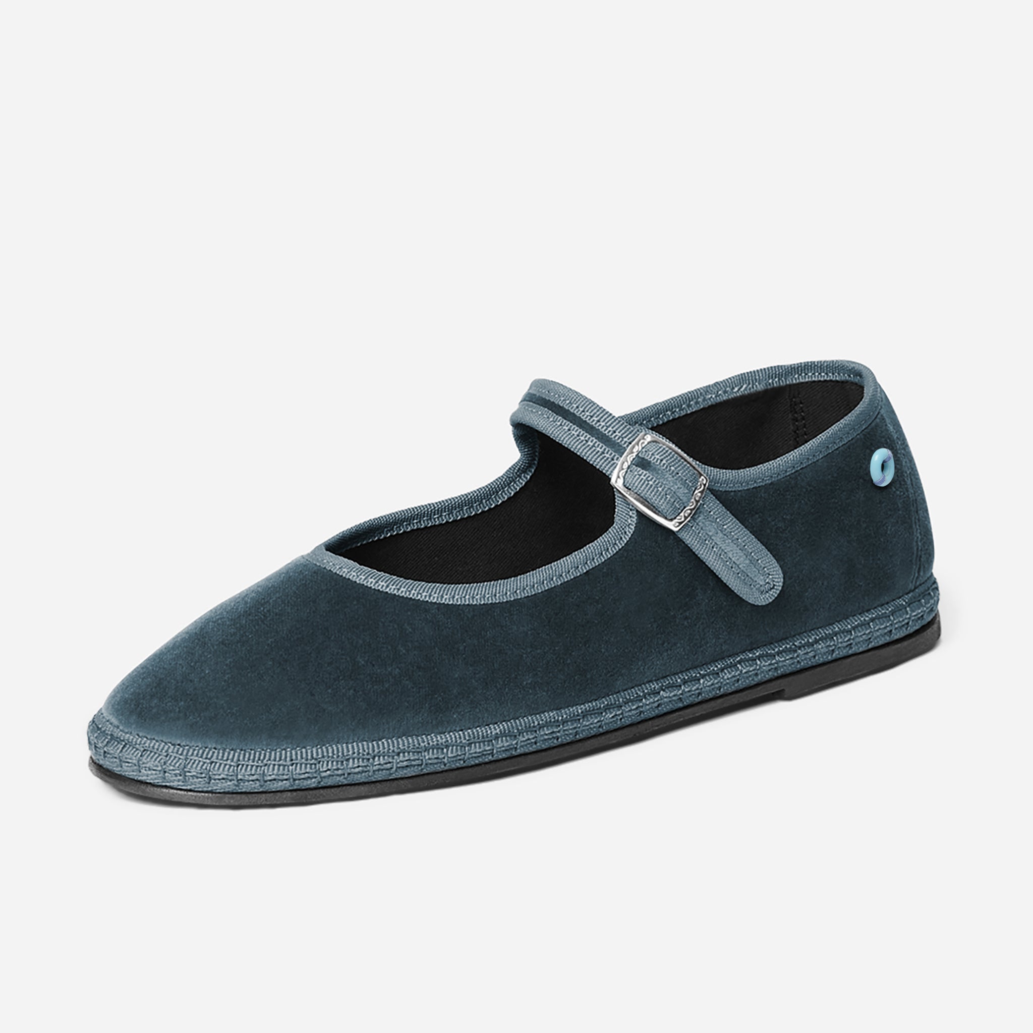 Friulane Mary Jane uomo in velluto di cotone Azzurro, profilo laterale