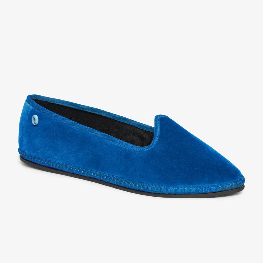 Friulane Brodsky donna in velluto di cotone Blu, profilo laterale