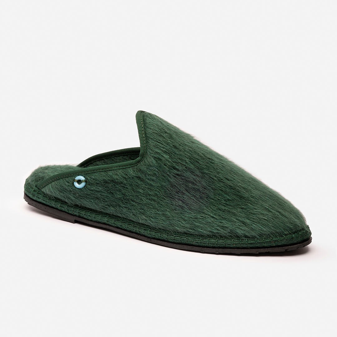Friulane Dandy uomo in fibra di alpaca suri Verde, profilo laterale