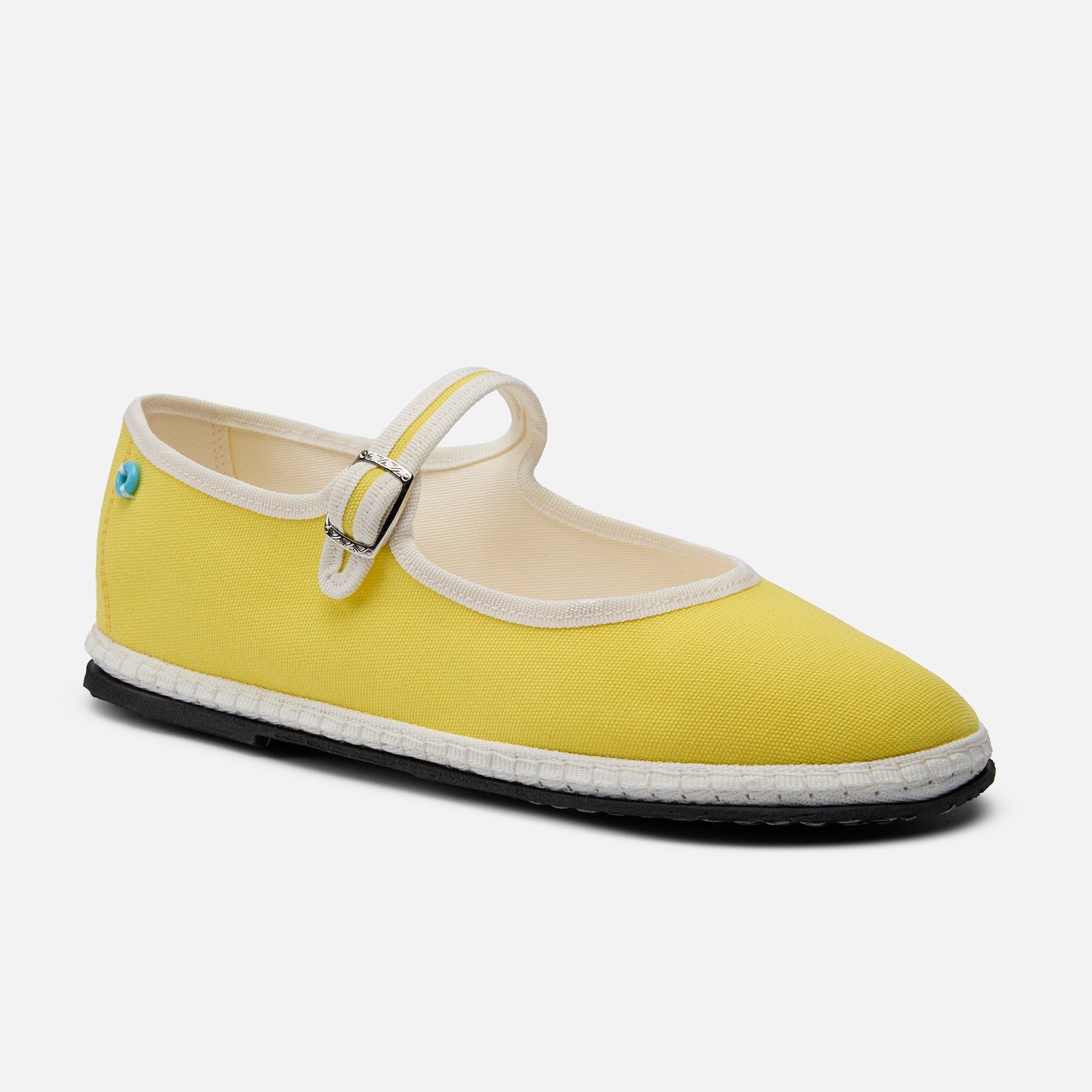 Friulane Mary Jane Bicolore Canvas Giallo Pastello Bianco, profilo laterale