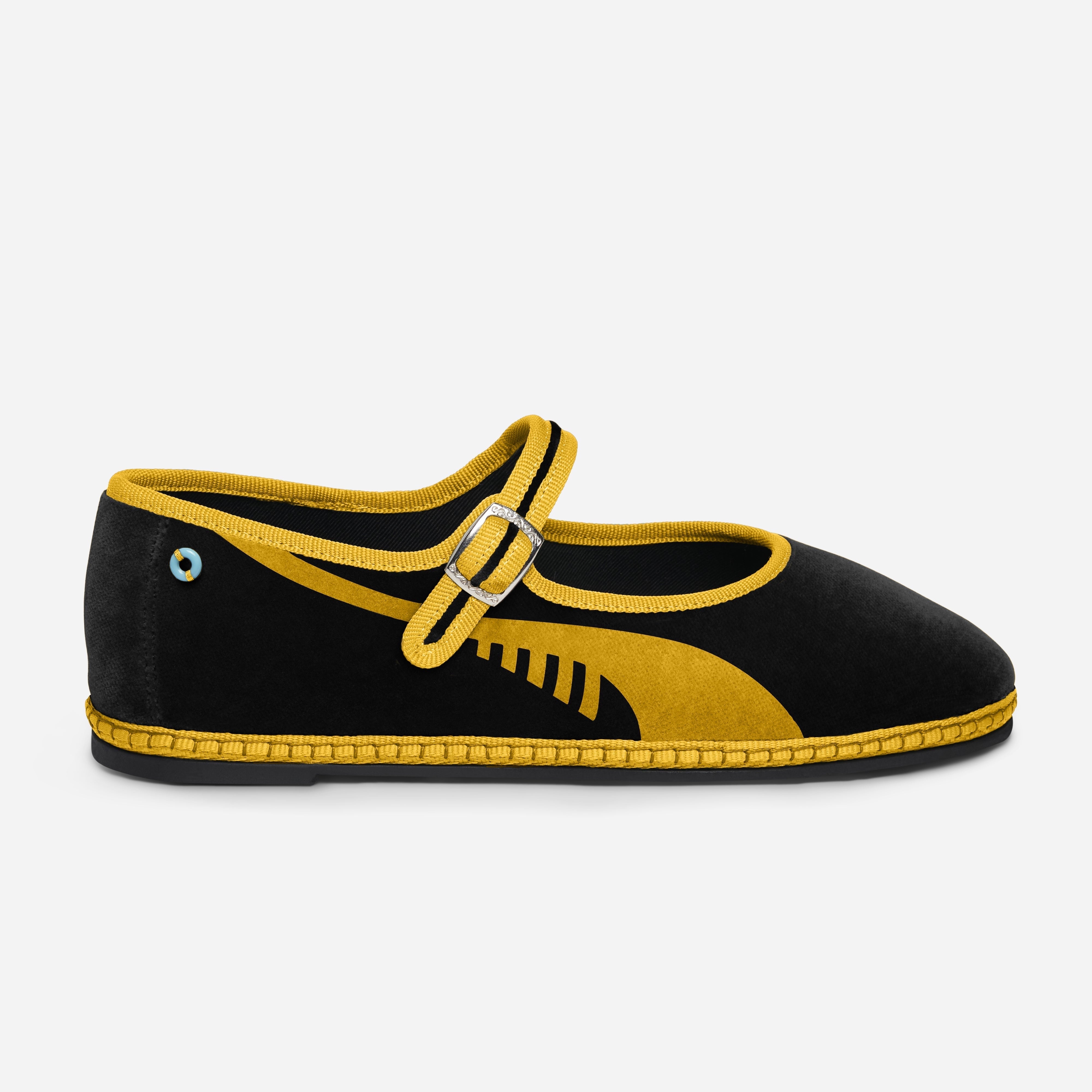 Friulane Mary Jane donna in velluto di cotone Black, vista frontale