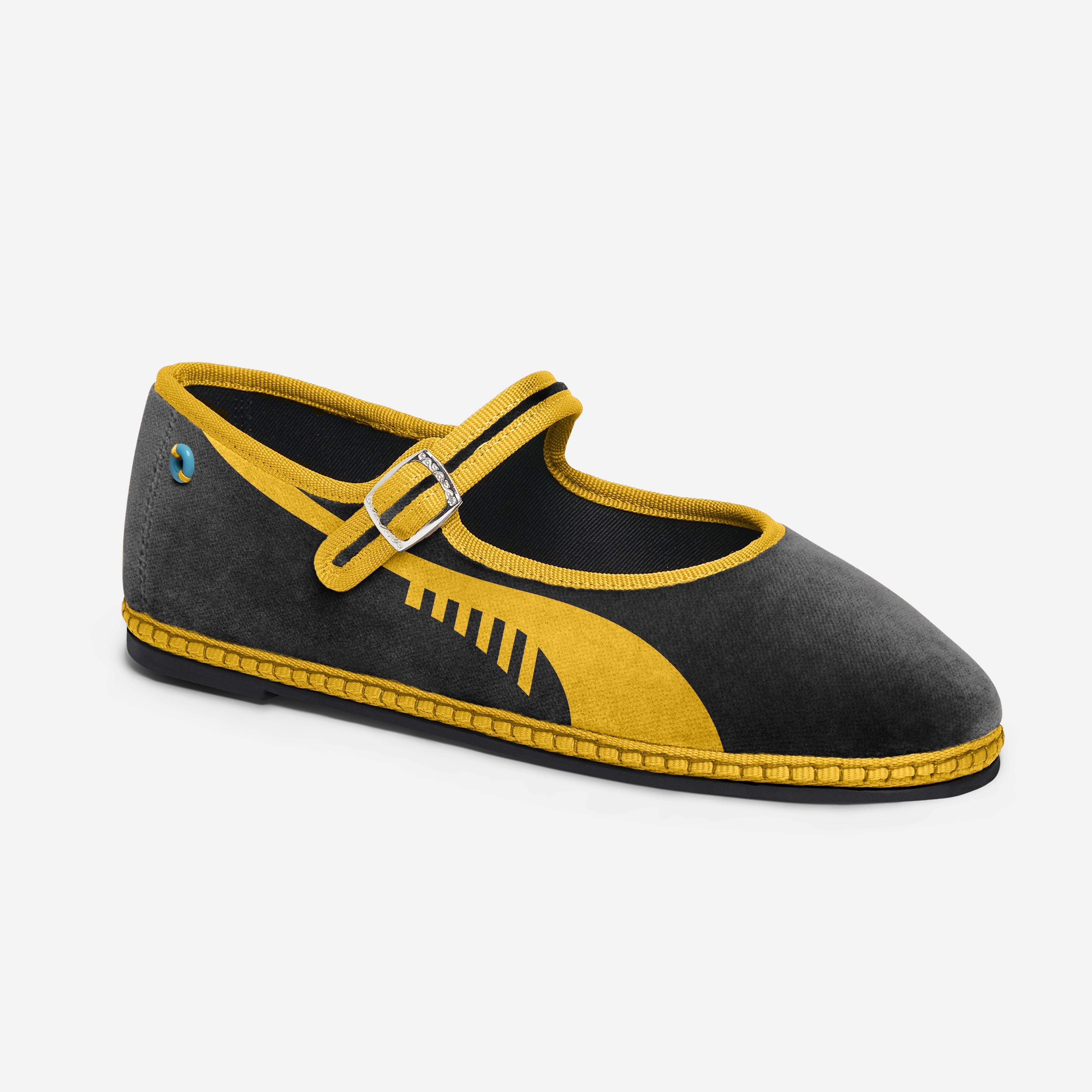 Friulane Mary Jane donna in velluto di cotone Black, profilo laterale