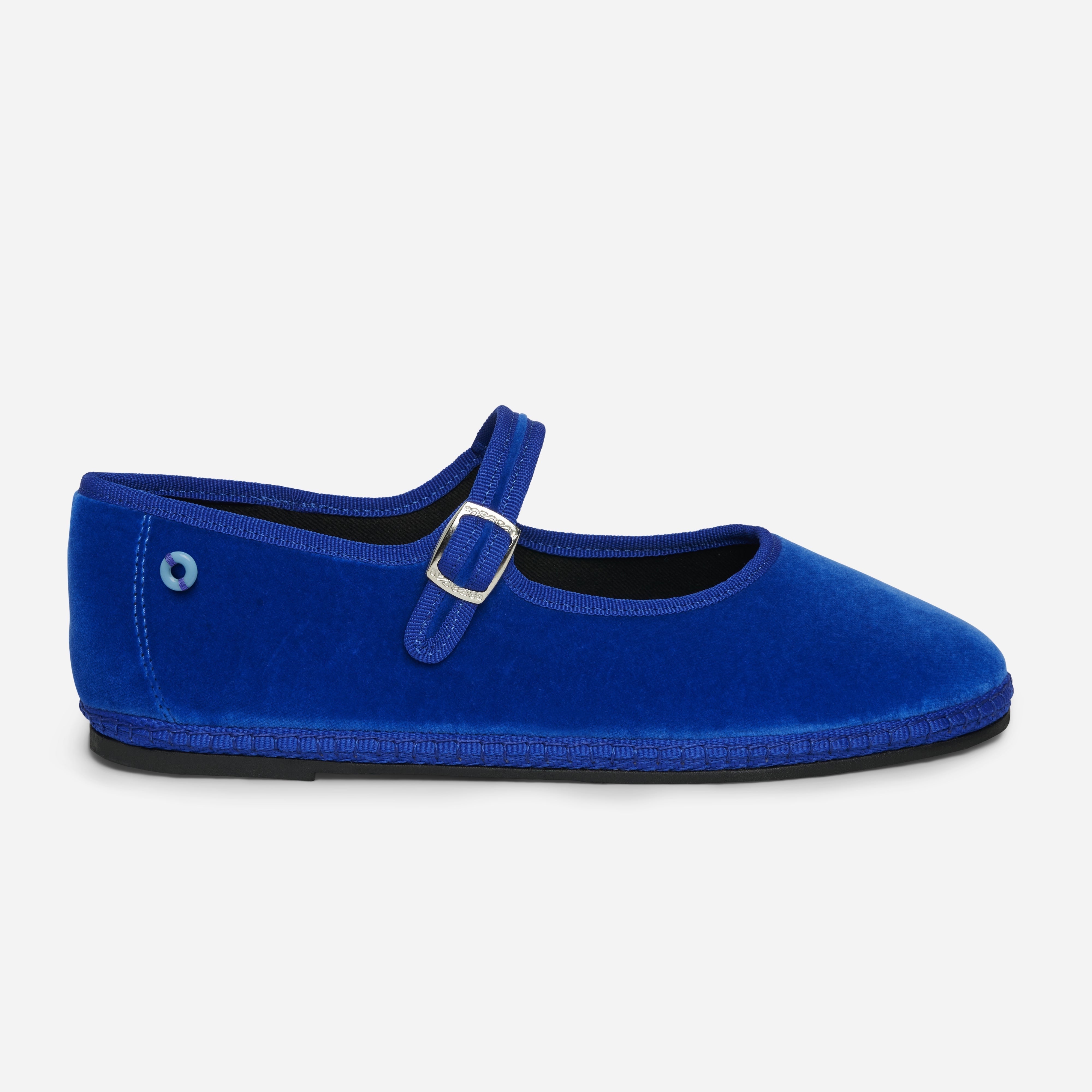 Friulane Mary Jane uomo in velluto di cotone Blu, vista frontale