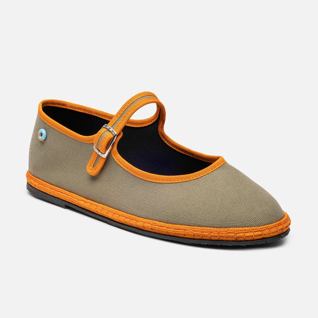 Friulane Mary Jane Bicolore donna in canvas di cotone, profilo laterale