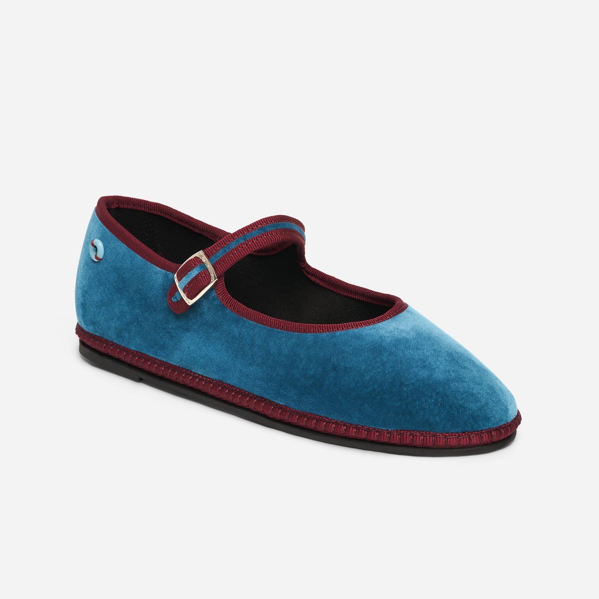 Friulane Mary Jane Bicolore donna in velluto di cotone Bordeaux, profilo laterale