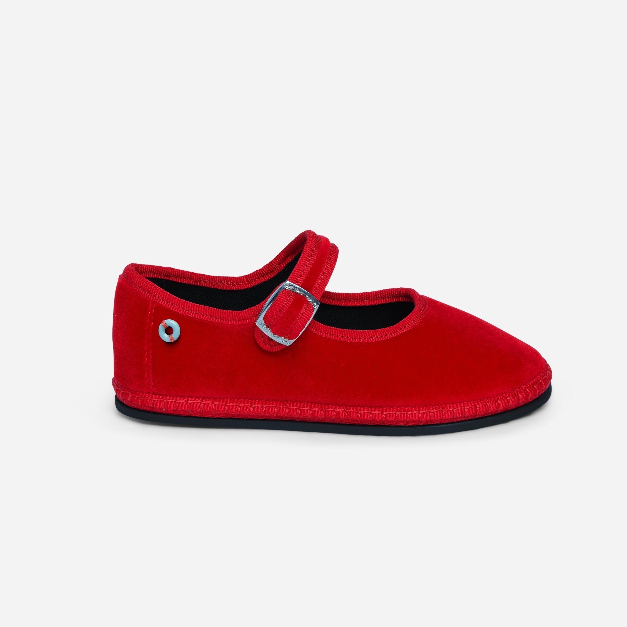Friulane Mary Jane bambino in velluto di cotone Rosso, vista frontale