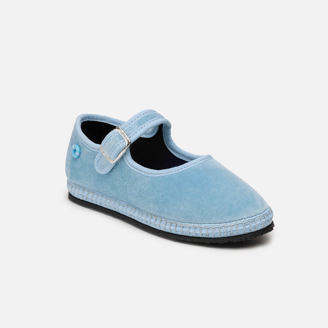 Mary Jane Bambino Velluto - Baby Blue
