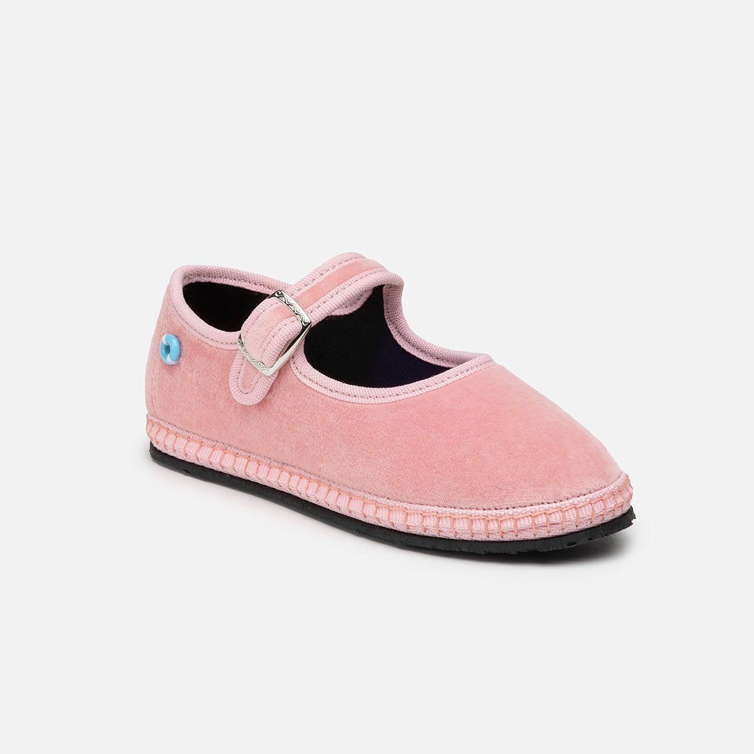 Friulane Mary Jane bambino in velluto di cotone Blu, vista frontale