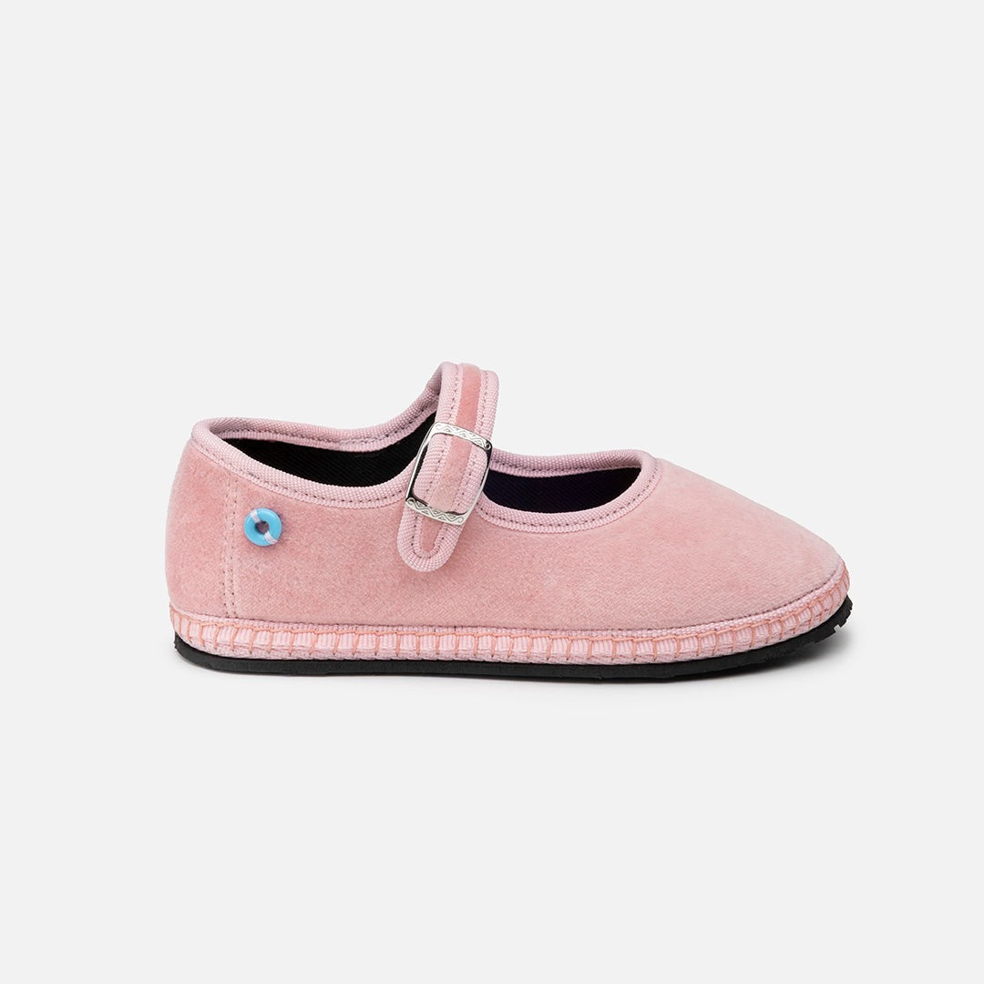 Friulane Mary Jane bambino in velluto di cotone Blu, profilo laterale
