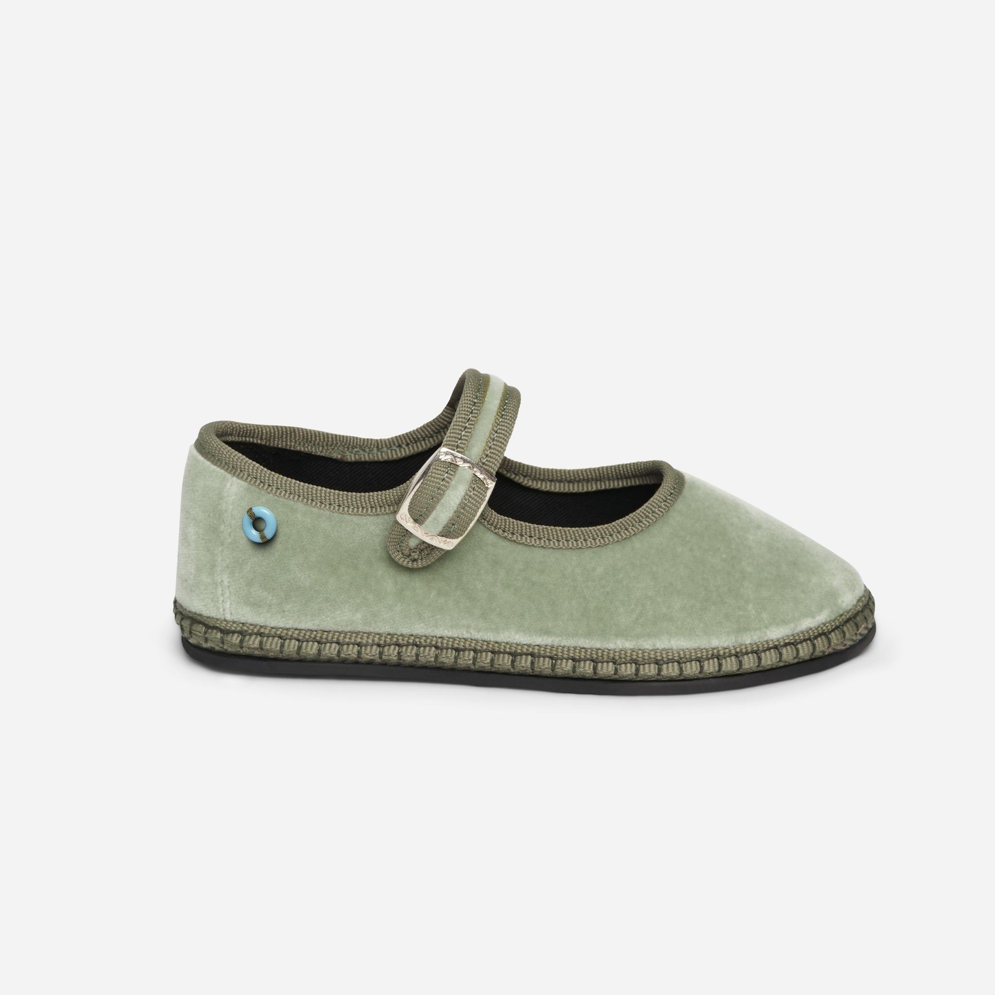 Friulane Mary Jane bambino in velluto di cotone Verde, vista frontale