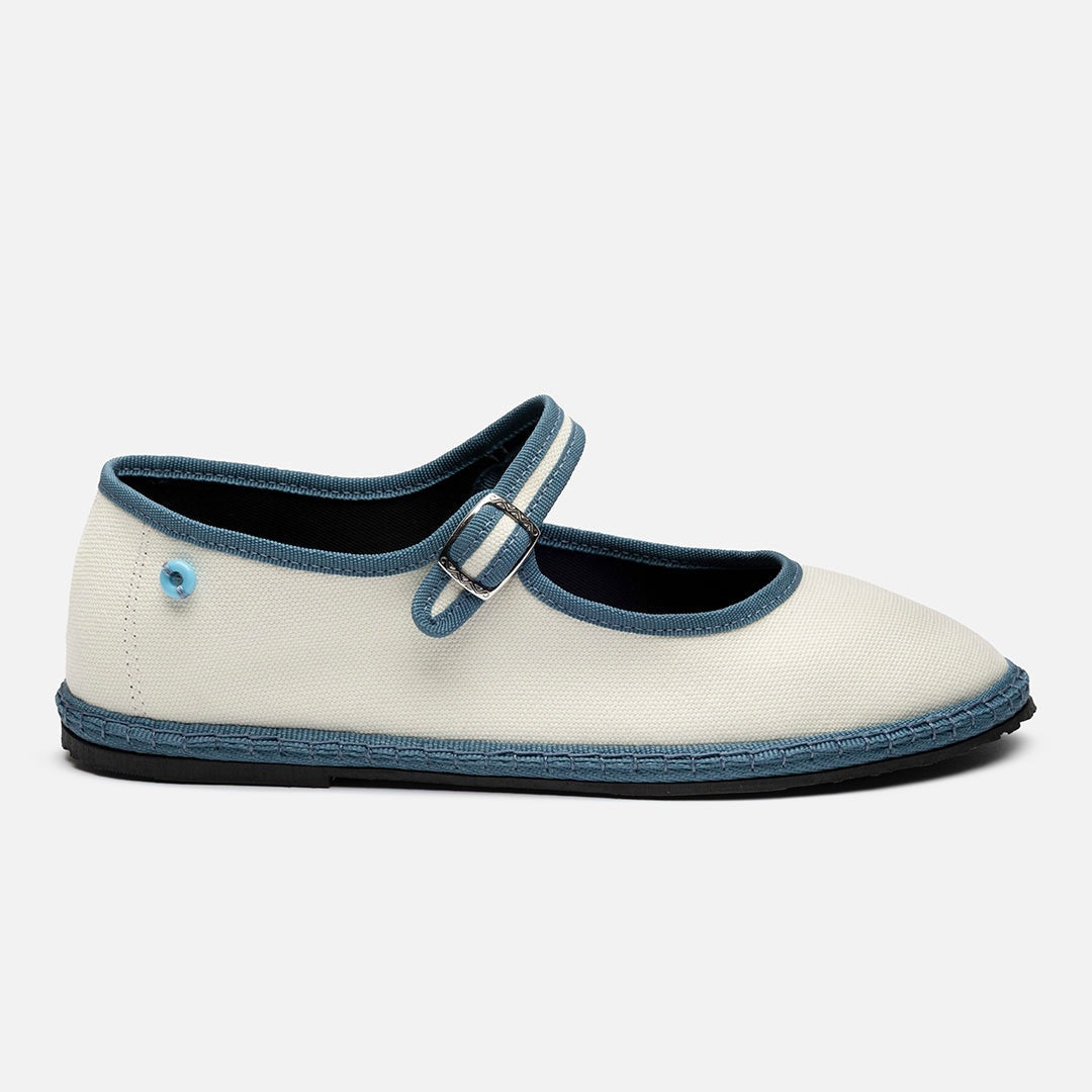Friulane Mary Jane Bicolore donna in canvas di cotone Avio, vista frontale