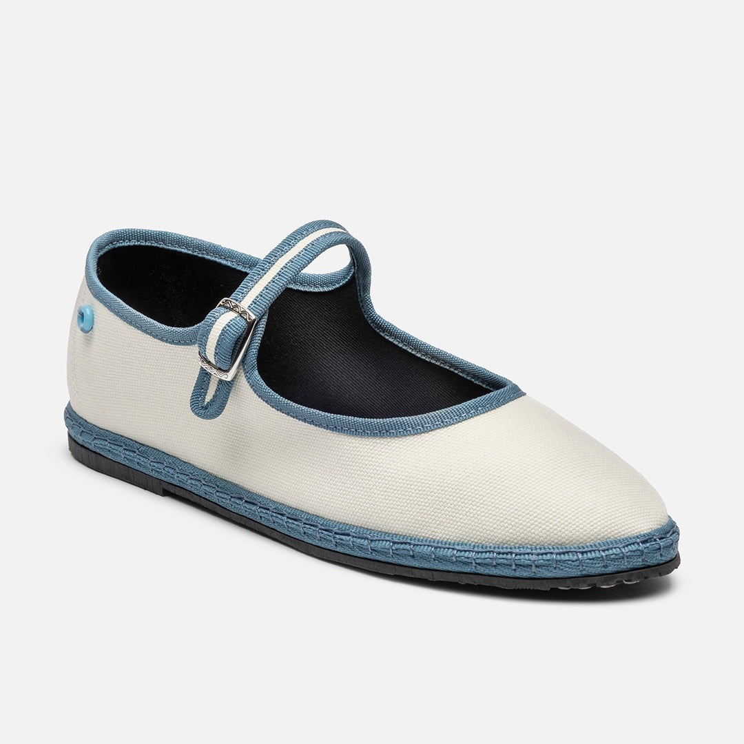 Friulane Mary Jane Bicolore donna in canvas di cotone Avio, profilo laterale
