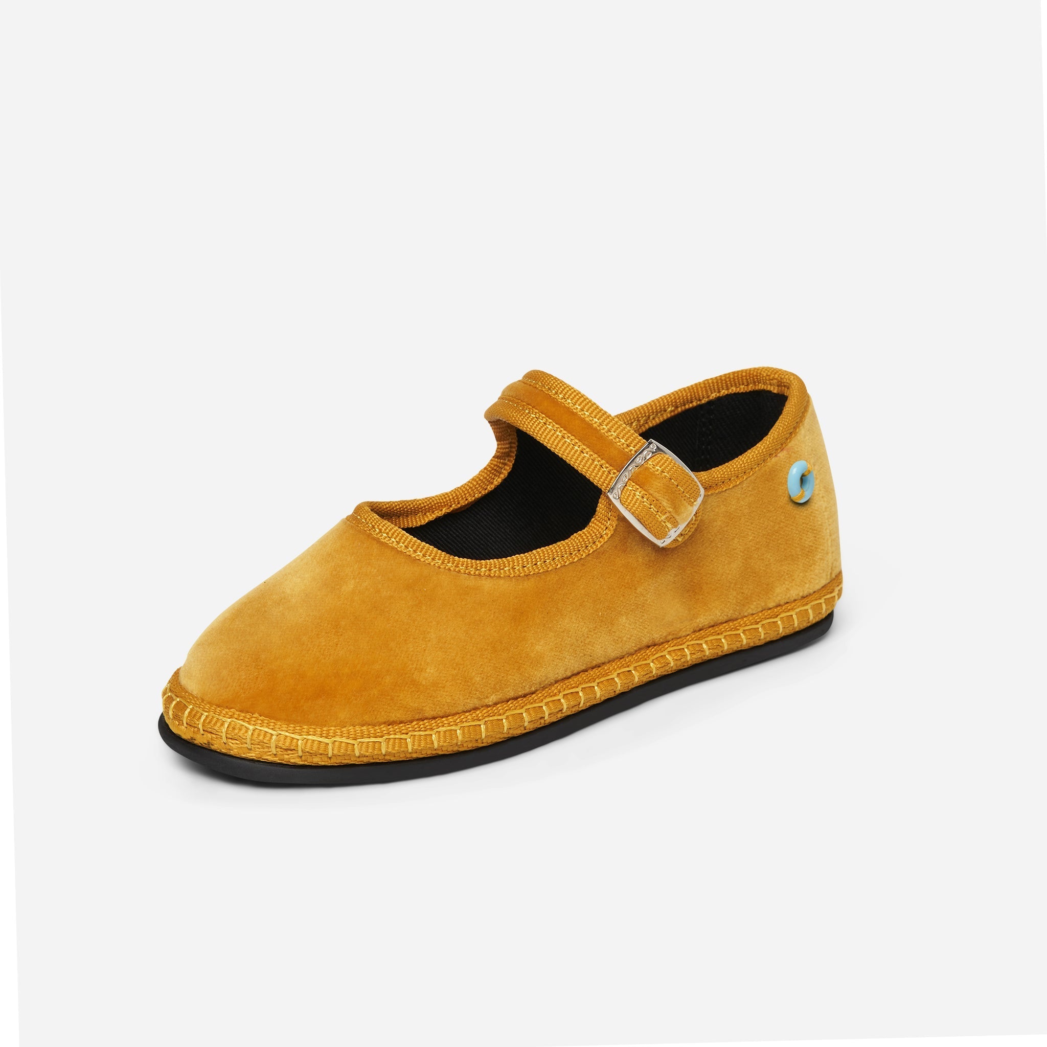 Friulane Mary Jane bambino in velluto di cotone Giallo, profilo laterale