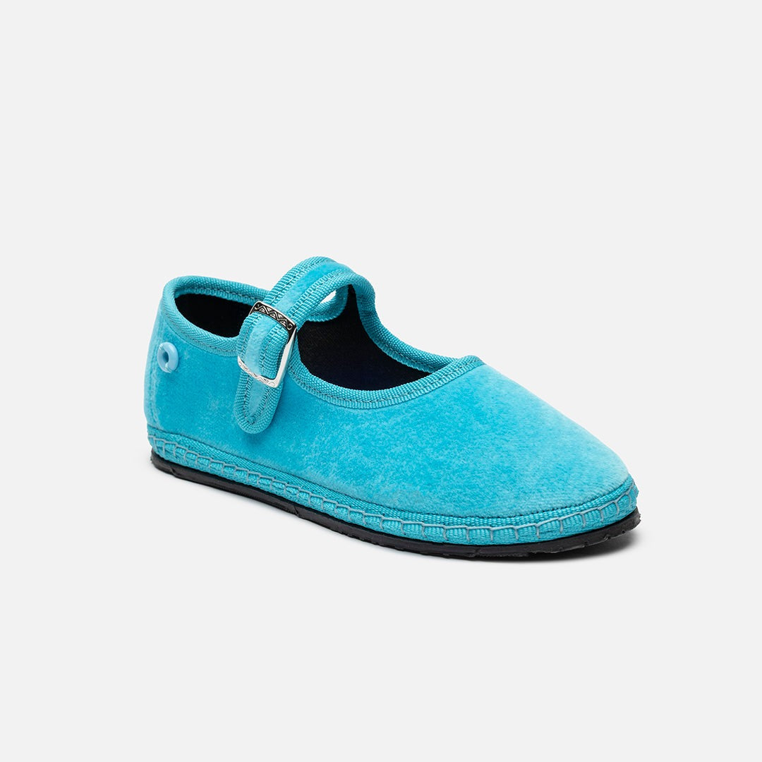 Friulane Mary Jane bambino in velluto di cotone Blu, vista frontale