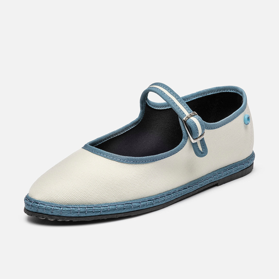 Friulane Mary Jane Bicolore donna in canvas di cotone Avio, profilo laterale