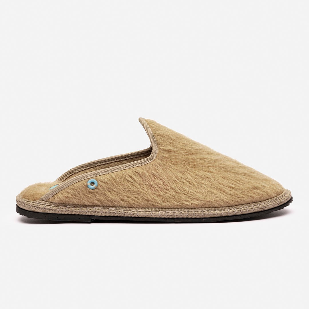 Friulane Dandy uomo in fibra di alpaca suri Camel, vista frontale