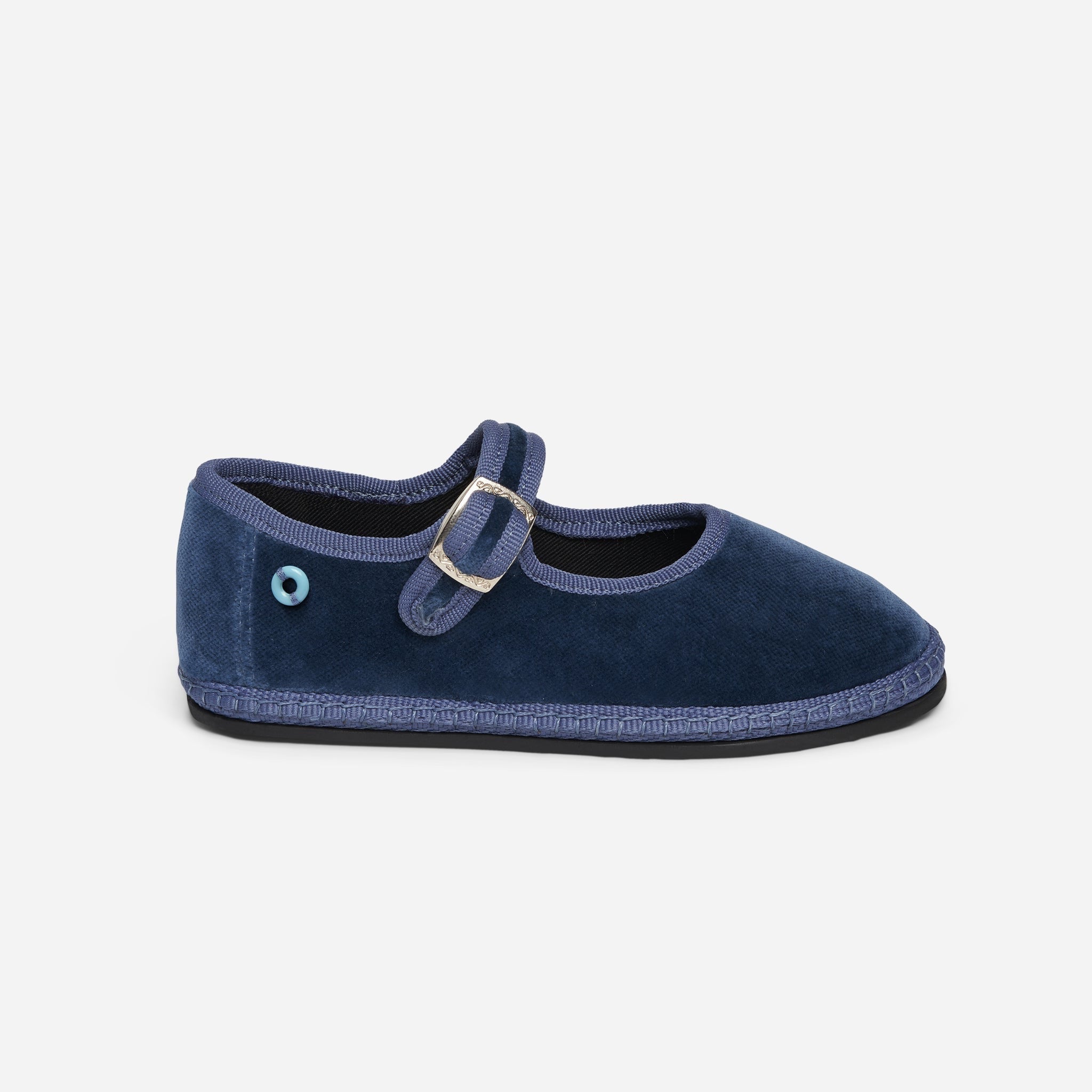 Friulane Mary Jane bambino in velluto di cotone Azzurro, vista frontale