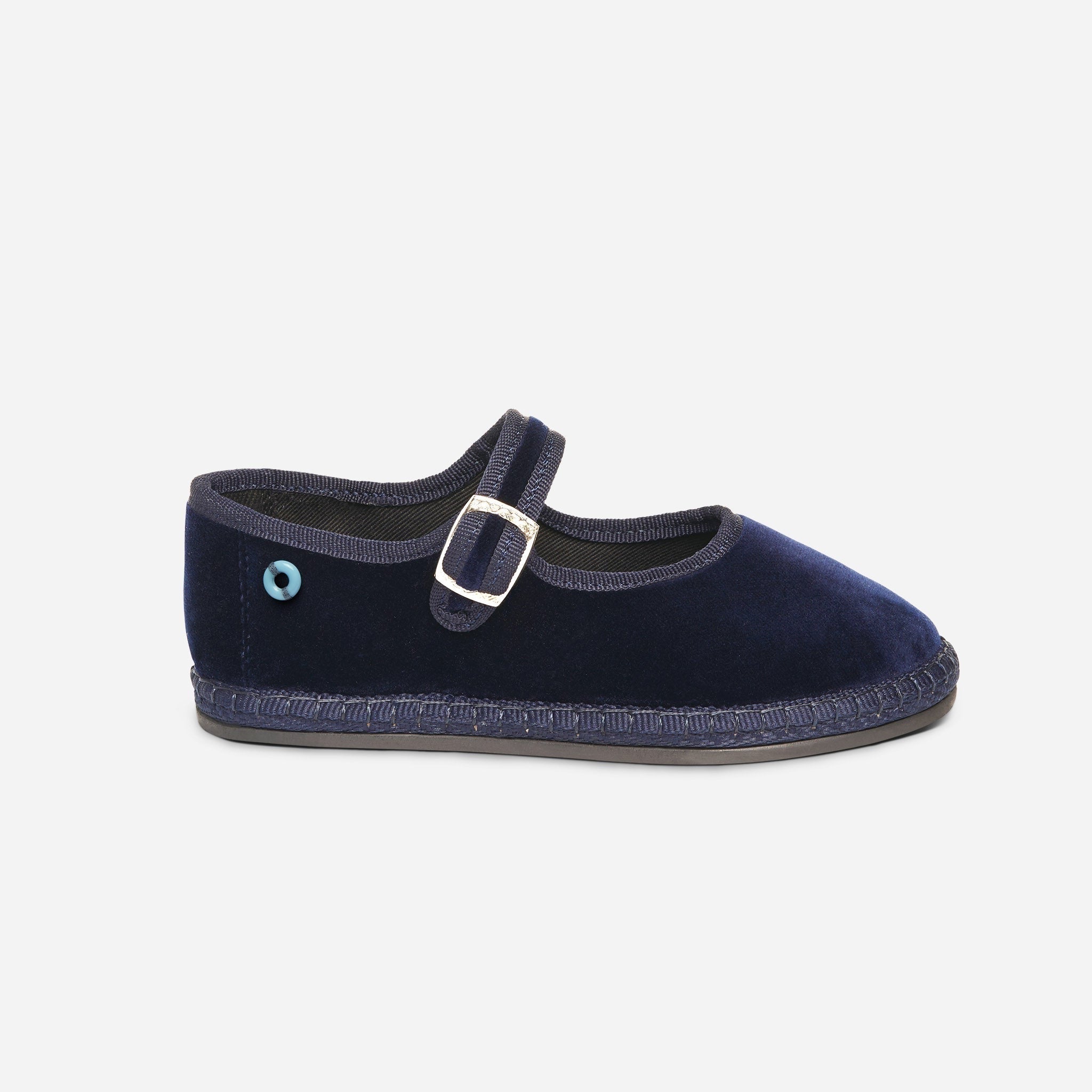 Friulane Mary Jane bambino in velluto di cotone Blu, vista frontale