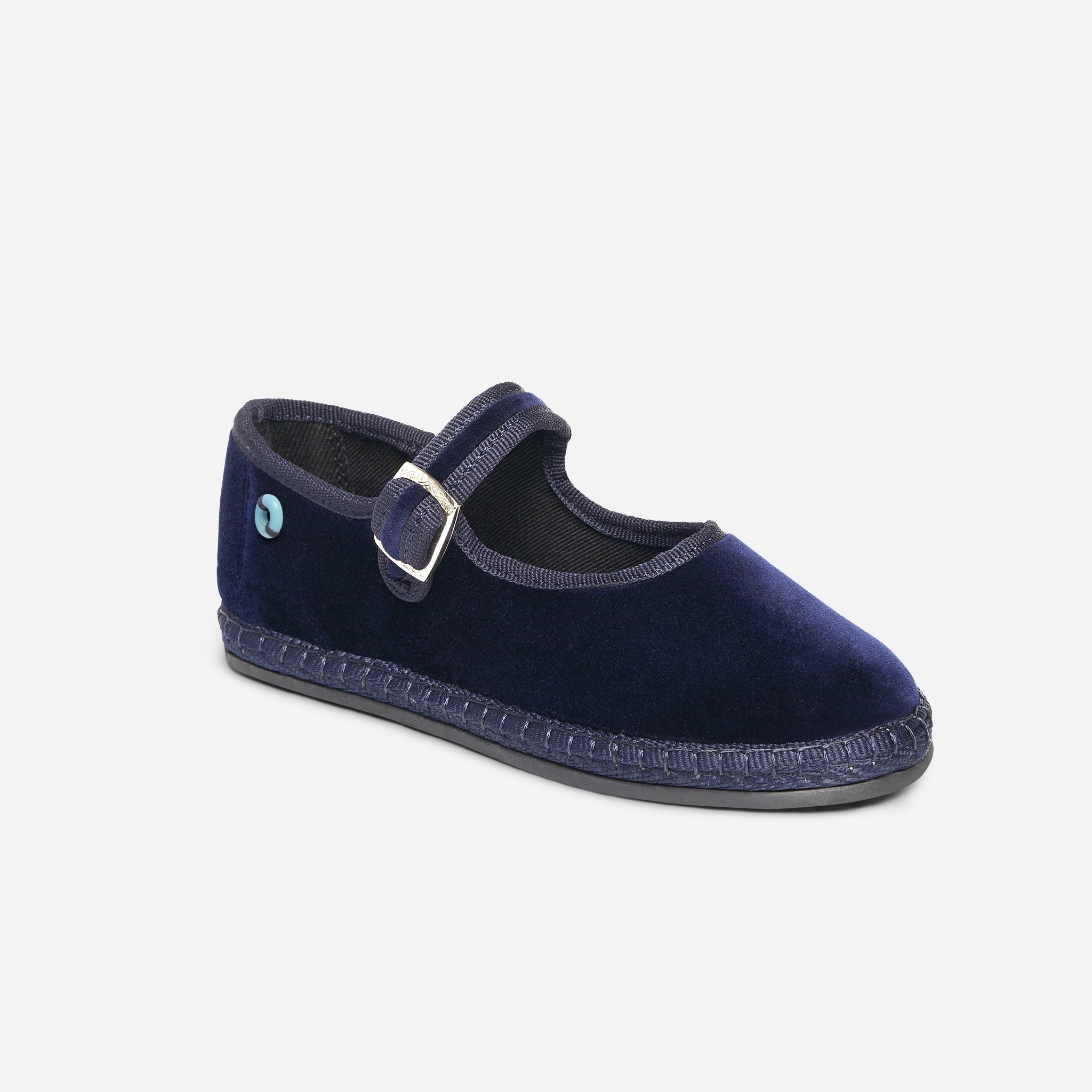 Friulane Mary Jane bambino in velluto di cotone Blu, profilo laterale