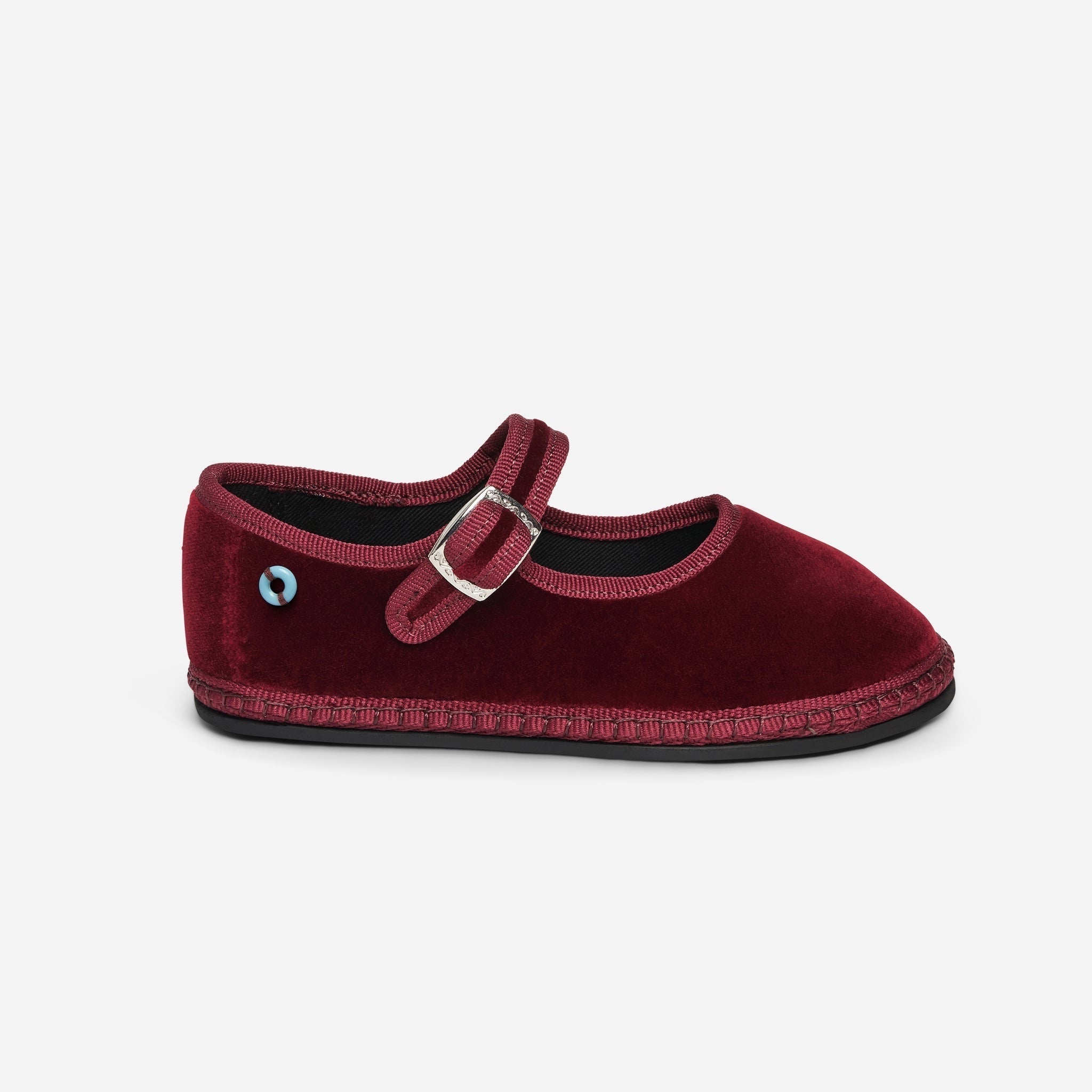 Friulane Mary Jane bambino in velluto di cotone Bordeaux, vista frontale