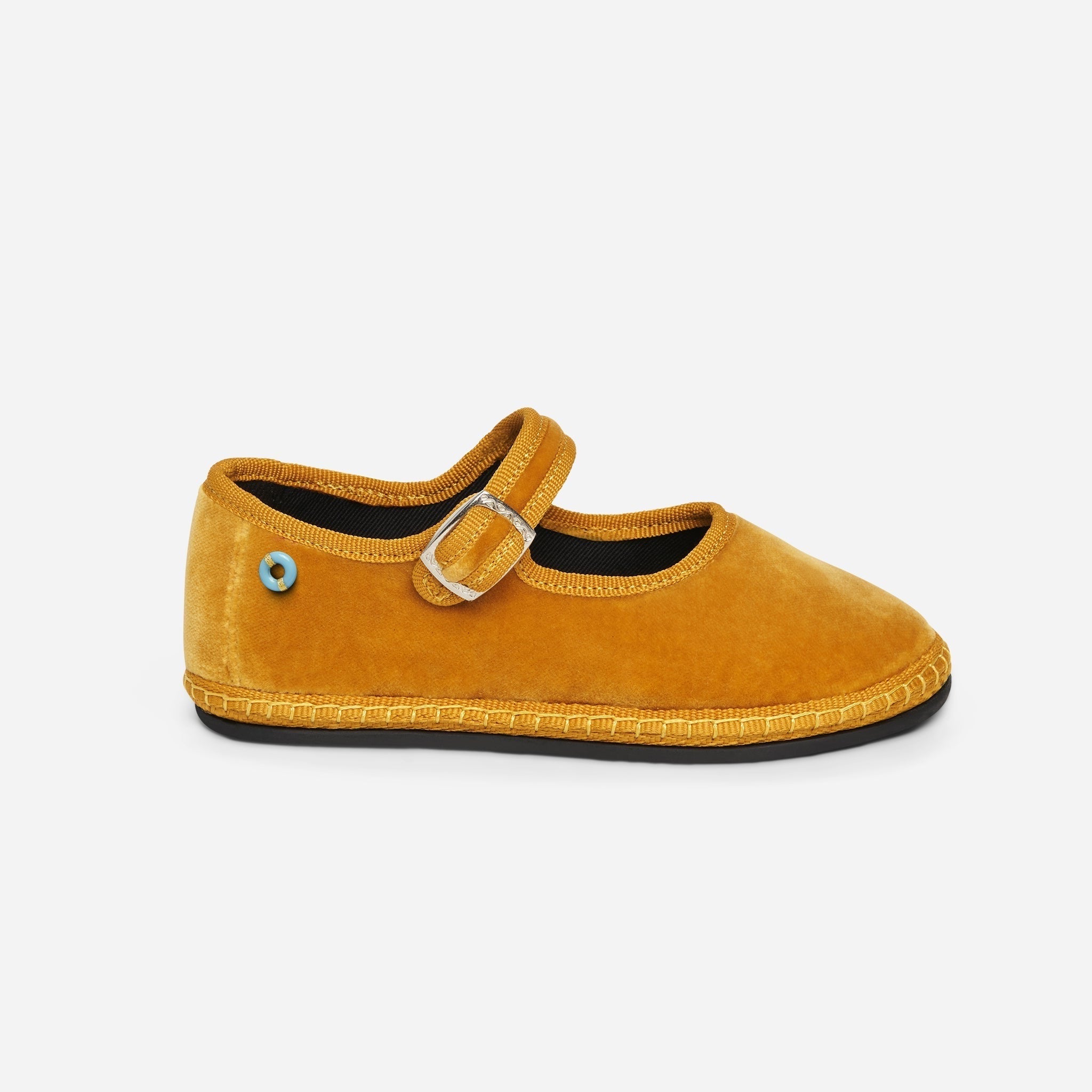 Friulane Mary Jane bambino in velluto di cotone Giallo, vista frontale