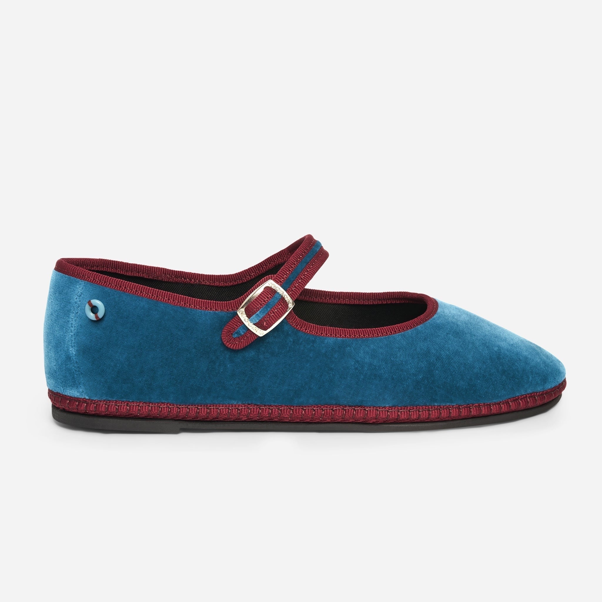 Friulane Mary Jane Bicolore donna in velluto di cotone Bordeaux, vista frontale