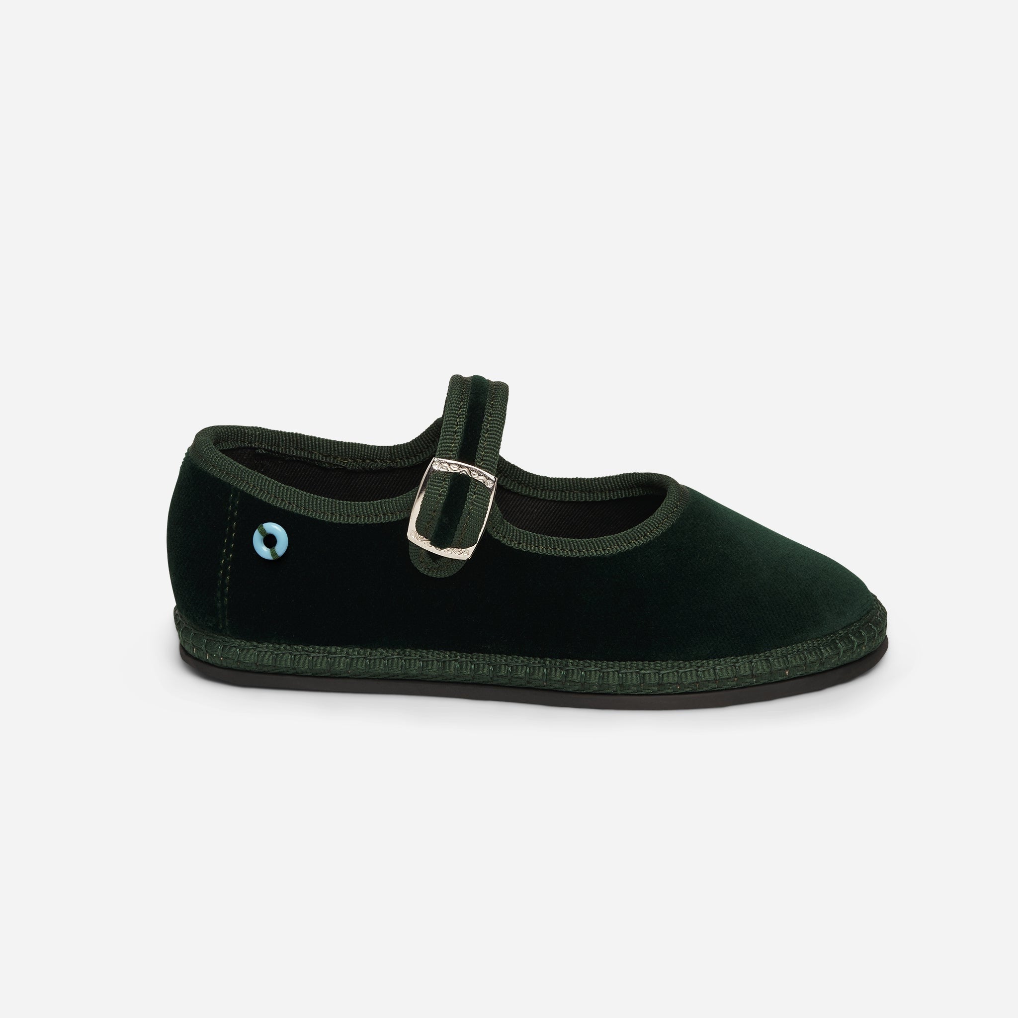 Friulane Mary Jane bambino in velluto di cotone Verde, vista frontale