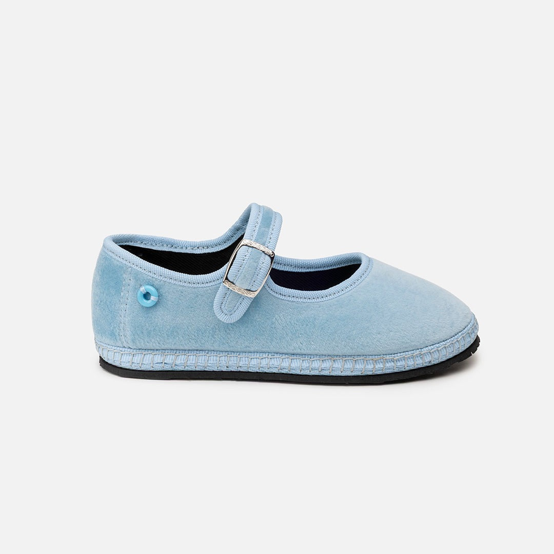 Mary Jane Bambino Velluto - Baby Blue