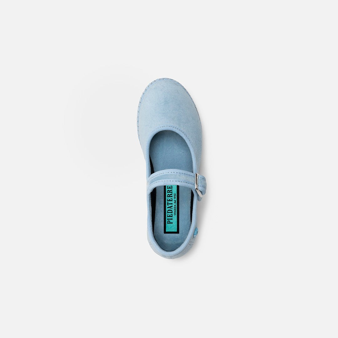Mary Jane Bambino Velluto - Baby Blue