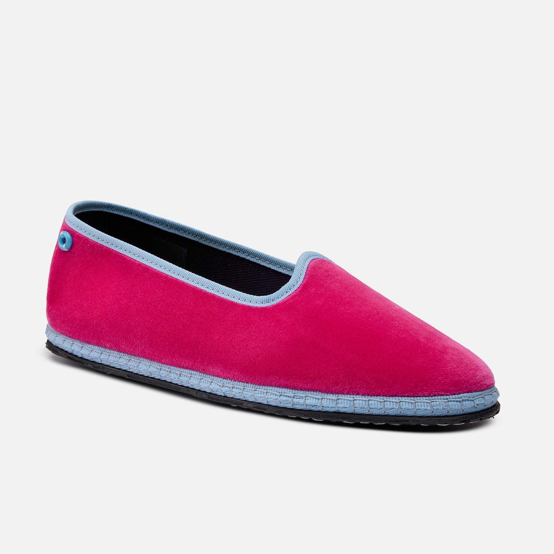 Friulane Modigliani Bicolore Velluto Fuxia Bellanzone Celeste, profilo laterale