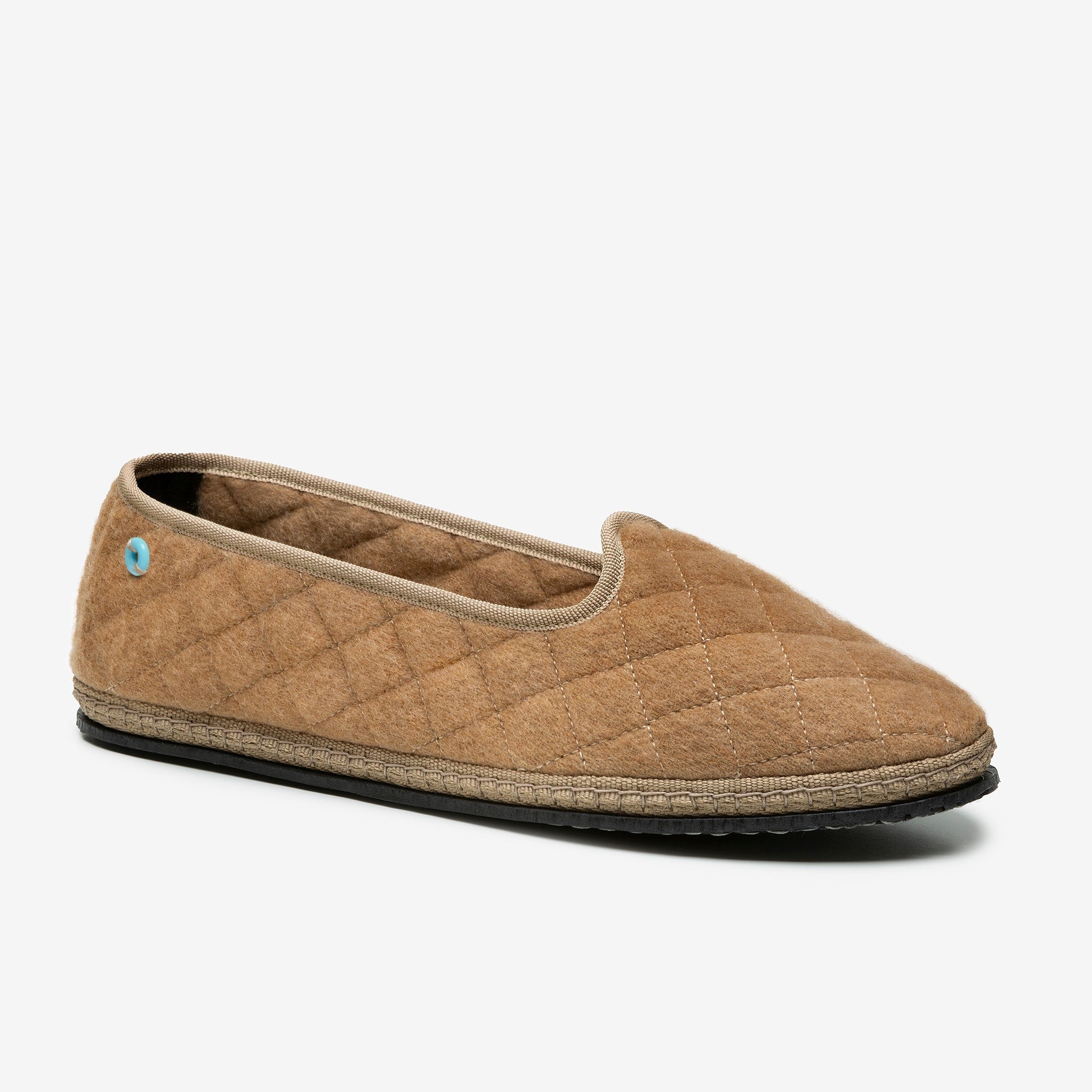 Friulane Modigliani in cashmere trapuntato Camel, profilo laterale