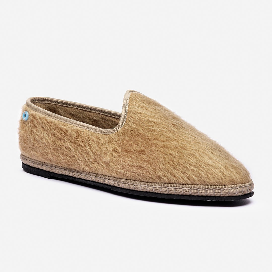 Friulane Wilde uomo in fibra di alpaca suri Camel, profilo laterale